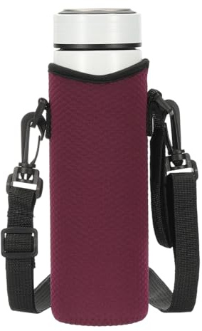 QUARKZMAN Housse Isotherme Pour Bouteille D'eau En Néoprène Avec Lanière, Porte-Bouteille Isotherme 40 oz Avec Motif Diamant, Housse Rétractable Pour Bouteille De Boisson Avec Poignée, Rouge