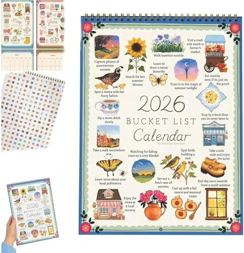 Bucket List Kalender 2026,12-Monats-Wandkalender Mit Spiralbindung, To-Do-Liste & Notizen, Inspirierender Zielplaner Mit Motivierenden Elementen, Dekorativ Für Zuhause