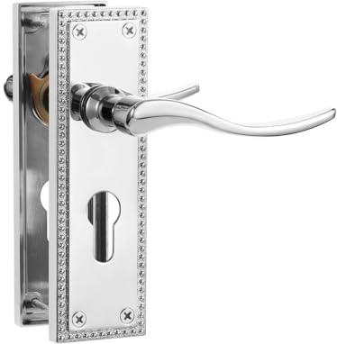 SORWDUERM 1 Pair Victorian Scroll Polished Chorme Internal Door Handles,Short Euro Lock Lever Set for Interior Wooden Doors,Fits Standard UK Door,Zinc Alloy