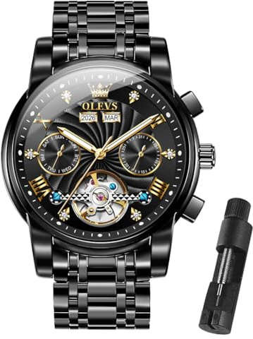 OLEVS Herrenuhren Automatik Mechanische Armbanduhr mit Tourbillon Kalender Wasserdicht Leuchtende Uhren Männer