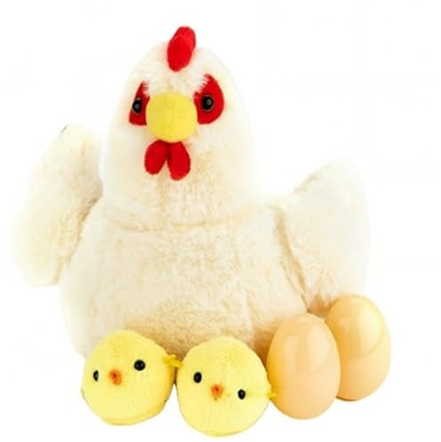 Bemonew Plüschtier Huhn mit Reißverschluss mit Bauch gepolstert mit Eiern oder Küken für Kinder Geburtstag Weihnachten Ostern Gelb