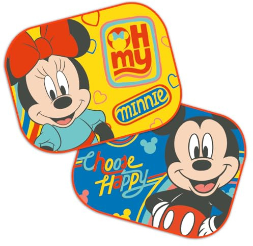 Disney Mickey & Minnie Maus Kinder Sonnenblende Auto 2er Set, Sonnenschutz fürs Auto, 35x44 cm, Bunte Seitenfenster Blenden für Kinder
