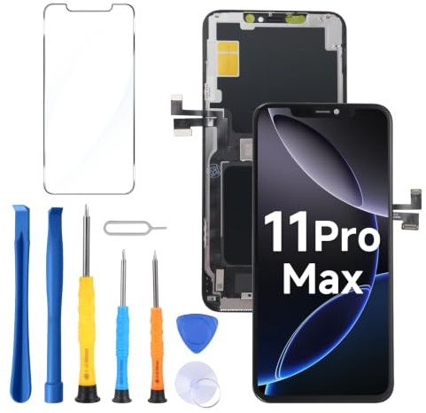 Vefacxy Display für iPhone 11 Pro Max,6,5 Zoll LCD Retina FHD Ersatz Touchscreen 3D Digitizer Reparaturset (Modelle A2161, A2220, A2218)