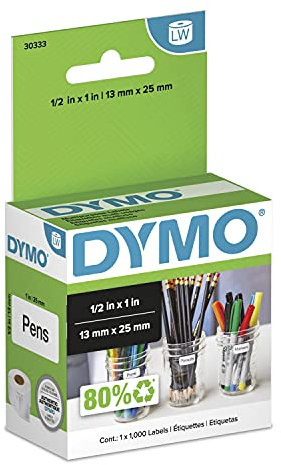 DYMO Authentische LW Mehrzweck-Etiketten DYMO Etiketten für LabelWriter Drucker, Weiß, 1,27 cm x 2,5 cm, 1 Rolle mit 1000 Stück