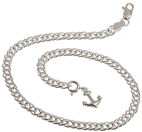 Fußkette (Zwillingspanzer) mit kleinem Anker Anhänger - 4,5mm Breite, Länge 29cm - echt 925 Silber