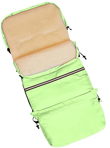 Baby-Joy Fußsack FINN 110 cm aus Lammwolle und Polyester für Kinderwagen und Buggy, 4in1 Thermofußsack, Kaputze, Krabbeldecke, Tasche | Farbe: 09 Hellgrün