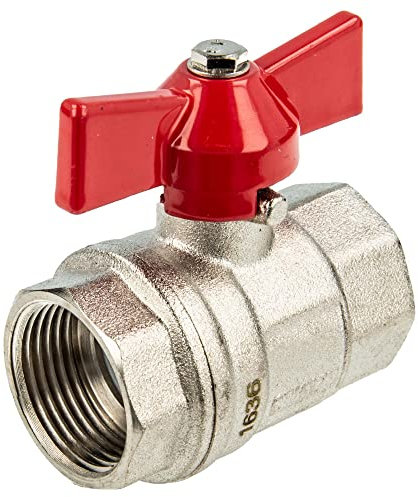 tecuro Kugelhahn, beidseitig Innengewinde G 1/2 Zoll (DN 15), voller Durchgang, roter Flügelgriff, Messing CW 617 N, Druckstufe PN25