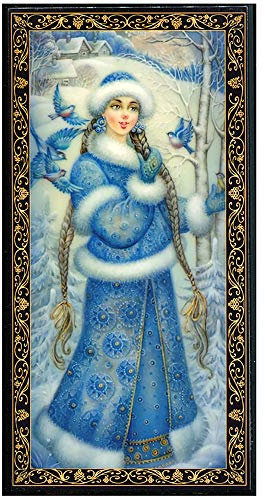 Dekorative Schmuckschatulle aus Holz, handgefertigter Lack-Organizer, Schmuckhalter, Ringhalter, Geschenk-Box (Snow Maiden, 17,5 x 8,6 cm)