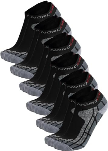 NORDCAP Allround-Sportsocken kurz in Schwarz, 6er Pack Sneaker-Socken, atmungsaktive Füßlinge, unisex Wandersocken, Gr. 39 – 42, Menge: 6 Stück