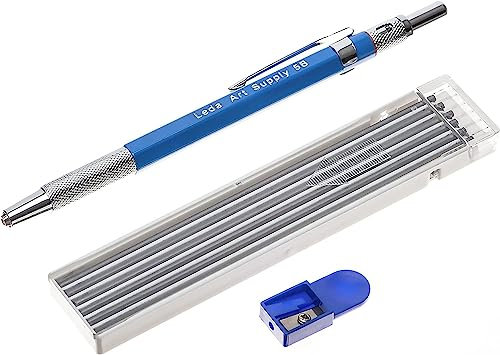 Leda Art Supply - Druckbleistift-Set mit Ersatzminen & Anspitzer - Härtegrad 5B - 12 Minen