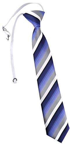 TigerTie Kinderkrawatte in blau dunkelblau grau weiss gestreift - Krawatte vorgebunden mit Gummizug