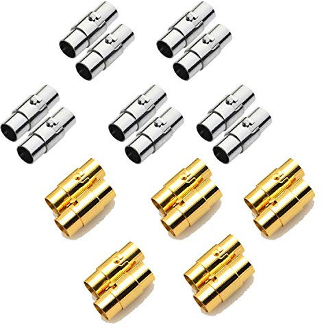 REKYO 20sets Leder Schnur Ende Kappe/Magnetverschluss mit Sperren Mechanismus Leder Seil Armband Schnalle Silber und Gold(6MM)