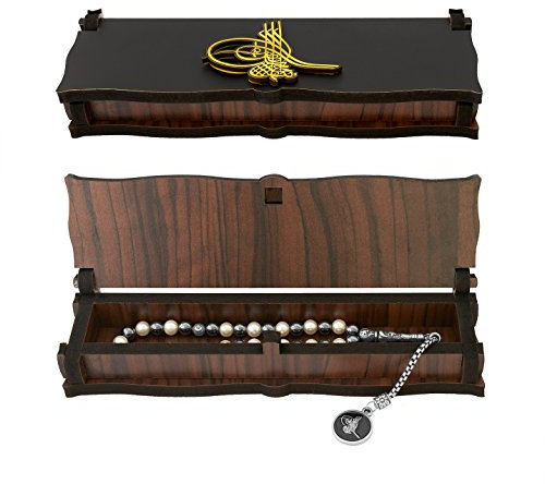 Gök-Türk Box Schatulle aus Holz Handgemacht & Tesbih Gebetskette 'Tugra' Sultan Stempel 33 Perlen, ColorName:ohne Gravur