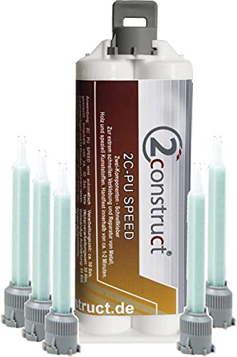 2Construct 2K PUR Speed Industriekleber Kunststoffkleber, 50g Kartusche, 1min, 5 Mischdüsen