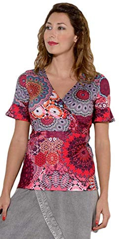 Coline - Tee Shirt Femme Cache Coeur - Couleur : Rouge - Taille : S