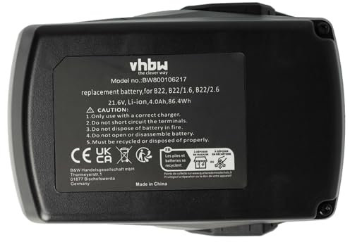 vhbw 2X Batterie Compatible avec Hilti Te 6-A22, RT 6-A22, SFD 22-A, SF 6-A22, SF 6H-A22, SF 8M-A22, SF 10W-A22 ATC, SBT 4-A22 (4000mAh Li-ION 21,6V)