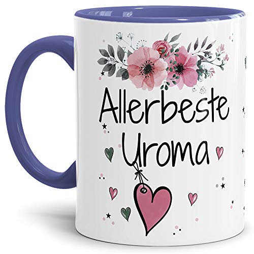 Tasse mit Spruch - Allerbeste Uroma - Schöne Geschenkidee/zum Geburtstag für beste Freunde und Familie/Danke Tasse - Innen & Henkel Cambridge Blau