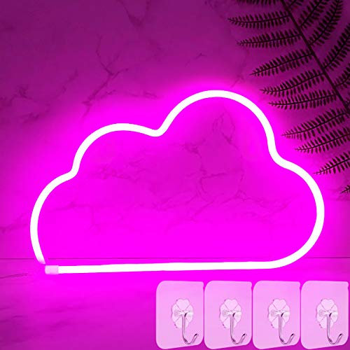 YIVIYAR LED Neon Sign Pink Cloud Neon Light for Bedroom, Battery/USB Operated Cloud Lights for Wedding, Baby Room Decoration