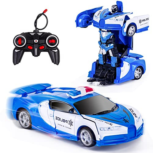 Kazzley Transform Ferngesteuertes Auto Spielzeug für Kinder, Polizei Roboter Auto Transformator Spielzeugauto RC Polizeiauto mit Fernbedienung Junge Geschenke ab 4 5 6 7 8 9 10 Jahre Blau