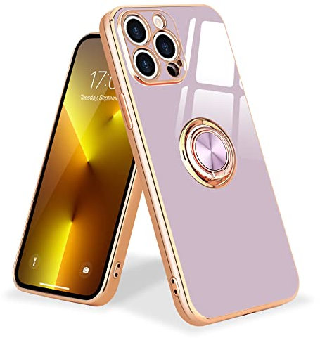 Urarssa Kompatibel mit iPhone 12 Pro Hülle mit 360 Grad Ring Ständer Handyhülle Schutzhülle Magnetischer Autohalterung Stoßfest Hülle Case für iPhone 12 Pro-Lila