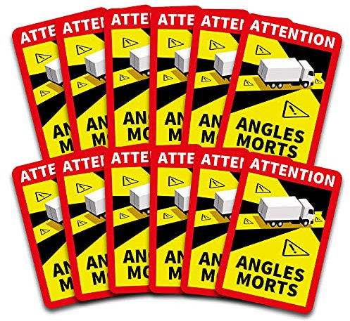 Attention Angles Morts Aufkleber je 25x17cm für Fahrzeuge Pflicht ab 3,5 t in Frankreich Warnung Toter Winkel Sticker selbstklebend uv beständig wetterfest R143 (LKW, 12 Stück)