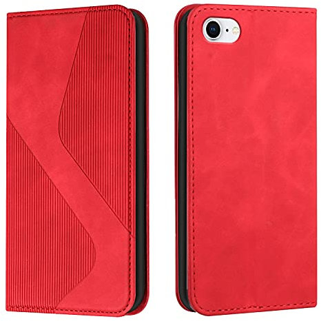 NEXCURIO Handy Hülle für Apple iPhone 7 / iPhone 8 / iPhone SE 2020 2022 Handyhülle mit Kartenfäch Klapphülle Klappbar Schutzhülle Leder Flip Wallet Case Cover Tasche Handytasche - Rot