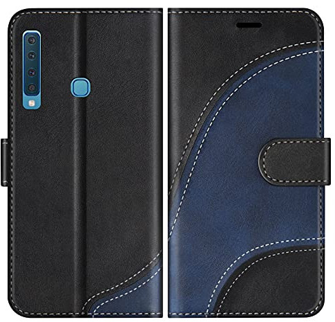 BoxTii Hülle für Galaxy A9 2018, Leder Handyhülle für Samsung Galaxy A9 2018, Ledertasche Klapphülle Schutzhülle mit Kartenfächer und Magnetverschluss, Schwarz