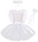 Kinder Kleinkind Baby Mädchen Engel Kostüm Krippenspiel Kostüm Tutu Kleid+Engelsflügel+Heiligenschein+Zauberstab 4tlg Fee Outfit Geburtstag Halloween Weihnachten Karneval Cosplay Weiß 9-10 Jahre
