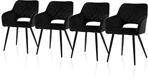 TUKAILAI Esszimmerstühle 4er Set aus Samt, Küchenstuhl Polsterstuhl mit Offener Rückenlehne,Armlehnen,Gepolstertem Sitz, Metallbeinen, Stühle für Wohnzimmer,Esszimmer,Küche (4, Schwarz)