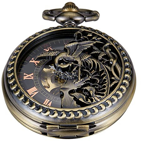 Herren Double Open Case Phoenix Design Mechanische Taschenuhr, Skelett Fall FOB Kette Taschenwatzen für Männer, MW121-US, Mechanisch