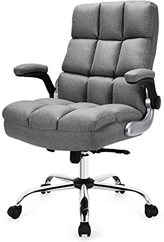 CASART Ergonomic Office Chair, 330LBS Big and Tall Executive Computer Chair with Flip-Up Armrests & Tilting Backrest, Height Adjustable Swivel Chair Thick Padded Desk Chair for Home Office (Grey)