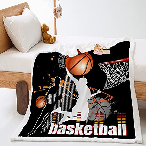 Highdi Wohndecke Flauschige Kuscheldecke Sport Motiv Zweiseitige Fleece Decke, Weiche Warm Fleecedecke als Sofaüberwurf, Tagesdecke oder Wohnzimmerdecke (150x200cm,Basketball)