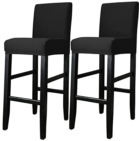 Barhocker Bezüge,2 Stück Stretch Abnehmbar EsszimmerstuhlbezügeBarhocker Bezug, waschbarer Stuhl-Schonbezug für Esszimmer, Küche (2 Stück Schwarz)