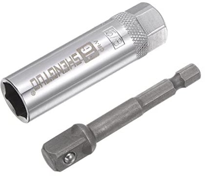 sourcing map 16mm Magnetic Spark Plug Socket Set, 3/8 Drive 6 Point Thin Wall CR-V Steel with Hex Shank Power Drill Adapter