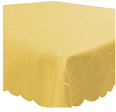 Tischdecke Damast Ornamente Circle, 130x220 cm Gelb, edel bestickte Tischdecken, Tischdeko Wohnzimmer Esszimmer, Tischtuch Bügelfrei und Fleckenabweisend, pflegeleicht waschbar