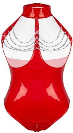 Lingerie Sexy for Women Pu Leder Figurbetonter Dance Clubwear Netz Strampler Ausgehöhlte Body Jumpsuit Dance Bühne Wetlook ReizwäSche Stramplerkostüm
