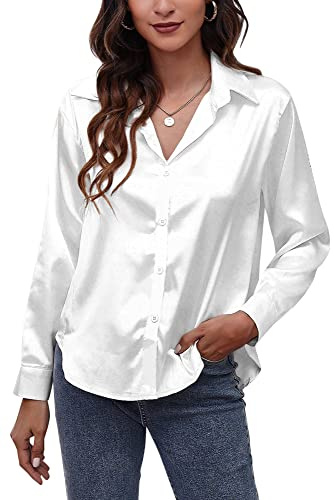 Panegy Camicia da donna in raso a maniche lunghe camicette Botton Down Top da lavoro in seta come camicie per donna ufficio top