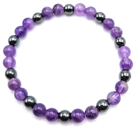 Bracelet J'arrête de Fumer Améthyste et Hématite en Pierres Naturelles Qualité AAA | Taille personnalisée de 12 à 22 cm au choix | Perles rondes 6 mm | Création Artisanale Française