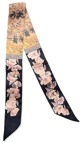 LumiSyne Skinny Seidenschal Damen Mädchen Schmale Lange Halstuch Leopard Animal Print Bunte Blumen Muster Satin Ribbon Seidentüch Krawatte Kopfschmuck Haarschal Griff Wrap Ribbon