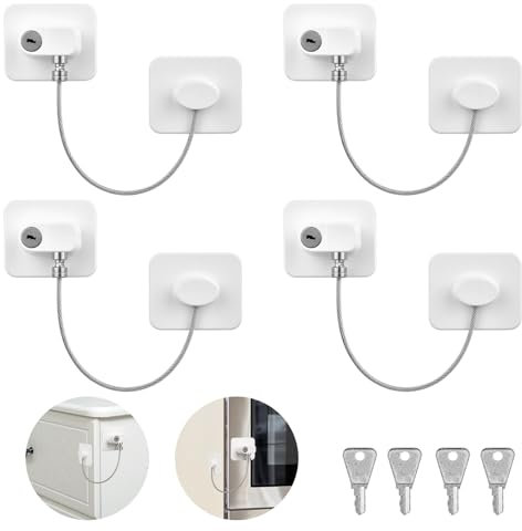 AiQInu 4 Piezas Cerradura Para Puerta De FrigoríFico, Candado Frigorifico De NiñOs Con 4 Llaves, Seguridad Puertas NiñOs Para FrigoríFico, Lavadora, Armario, Ventana(4PCS)