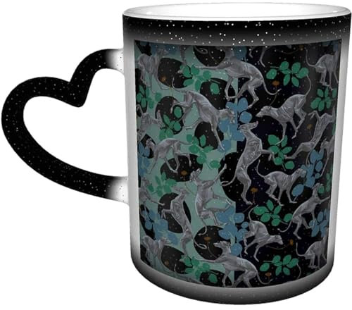 Tasse Kaffeetasse mit Windhund-Hundemuster, personalisierbar, magische schwarze Farbwechsel-Reisetasse, wärmeempfindliche Keramiktasse