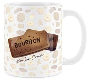 Purely Home Chocolate Bourbon Ceramic Mug - Novelty British Biscuits/Cookie Print - Tea Coffee Gift/Present Mug