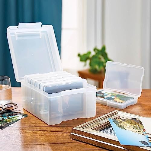HEKOBAG Photo Storage Box, 5 x 7 Clear Photo Storage Case Box with 6 Inner Organizer Cases Photo Keeper -Hold up 600 Photos- Photo Case Craft Storage Box for Photos, Cards, Stamps, Arts, Seeds