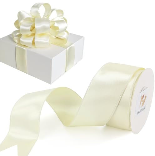 HUIHUANG Ivory Satin Wired Ribbon 1-1/2 inch Continuous 10 Yards