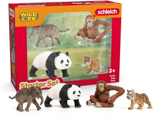 schleich WILD Life | Dschungel Starterset Asien 42736 mit Elefant, Panda, Tiger und AFFE mit beweglichem Arm | Zoo Spielzeug & Safari Deko | Spielfiguren für Kinder ab 3 Jahren | Set aus 4 Teilen
