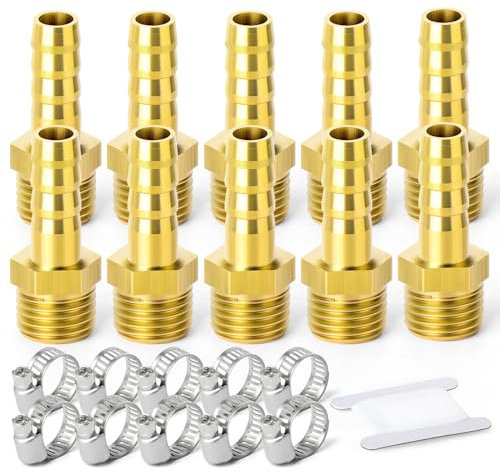 TAILONZ PNEUMATIC Racor de latón para manguera - Adaptador de 8 mm a 1/2 pulgada macho（Paquete de 10）