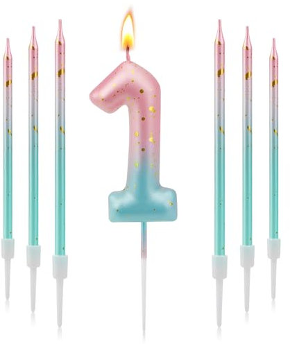 TAIXING Geburtstagskerzen Zahlen 1, 3D Farbverlaufs Kerzen Geburtstag, Geburtstagskerzen Kinder Rosa Blauer Farbverlauf, Zahlenkerze für Kinder Jungen Mädchen Geburtstags Jubiläum, Kerze 1