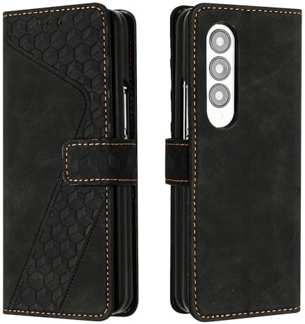 JayModCase Case for Samsung Galaxy Z Fold 3 with Screen Protector, Flip Wallet PU for Galaxy Z Fold 3 cover [Card Holder] [Magnetic Closure] [Kickstand] 360 Shockproof Protective Case - Black