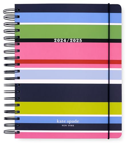Kate Spade New York Tagesplaner 2024-2025, Mega Planer August 2024 - Dezember 2025, Hardcover Spiralplaner, Wochenplaner mit Monatskalender, Stickern, Taschen, Sonnentag Streifen