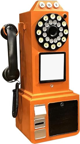 CHJJZXBF (Dekorationen, Keine echten Telefone) Münztelefon aus den 1950er Jahren mit Drucktastentechnologie, altmodisches Retro-Telefon mit Schnur für Zuhause und Dekoration,Orange